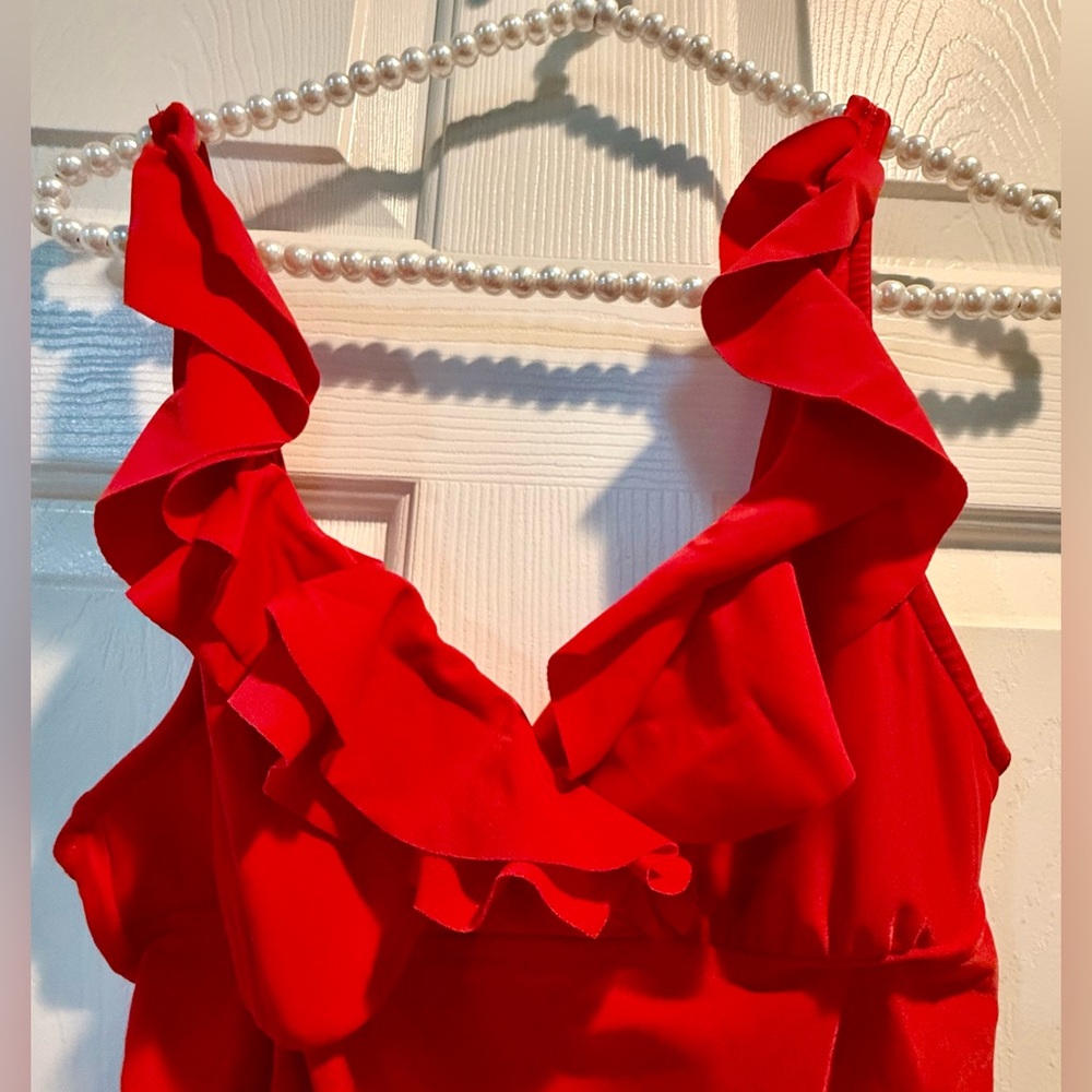 Venus one piece red swimsuit. Ruffles at shoulders and chest. Size 8. So cute! - Picture 3 of 10